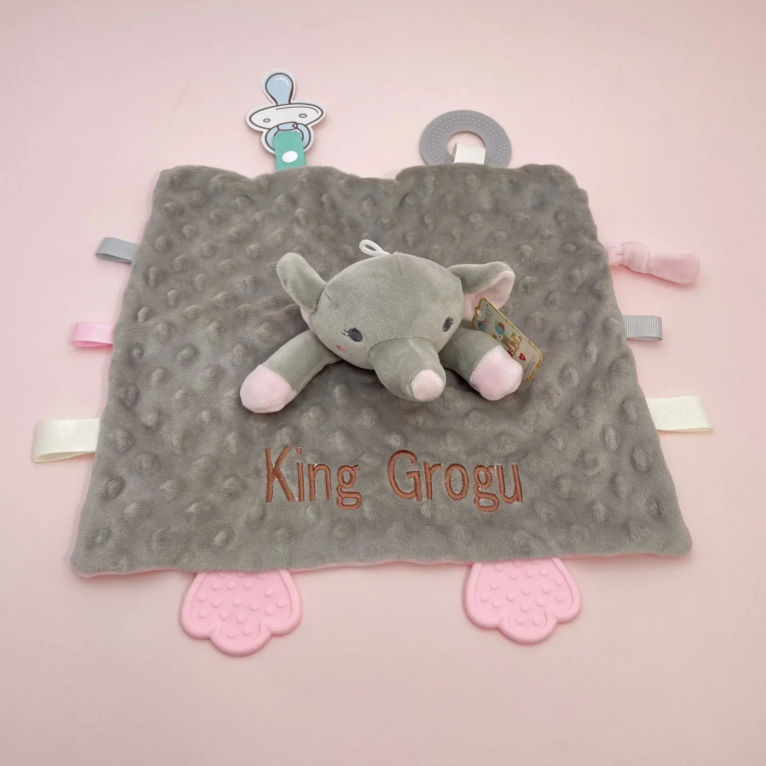 Personalized Baby Security Blanket Teether Plush Stuffed Toy Custom Blanket Comforter Bunny Elephant Soothe Appease Baby Gift 2