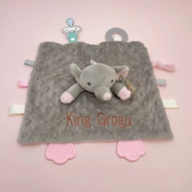 Personalized Baby Security Blanket Teether Plush Stuffed Toy Custom Blanket Comforter Bunny Elephant Soothe Appease Baby Gift 2