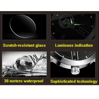 SKROX Original Luxury Brand Waterproof Tourbillon Automatic Clock Steel Skeleton Mechanical Man Watch Business Male Wristwatches 6