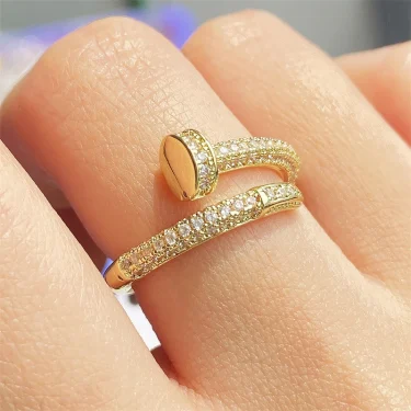 UILZ Women Adjustable Nail Ring Korean Fashion Punk Cubic Zirconia Ring Daily Simple Jewelry 4