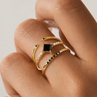 Aide 925 Sterling Silver 3pcs Set Simple Circle Adjustable Ring For Women Minimalist Black Zircon K Gold Fine Jewelry Party Gift 2