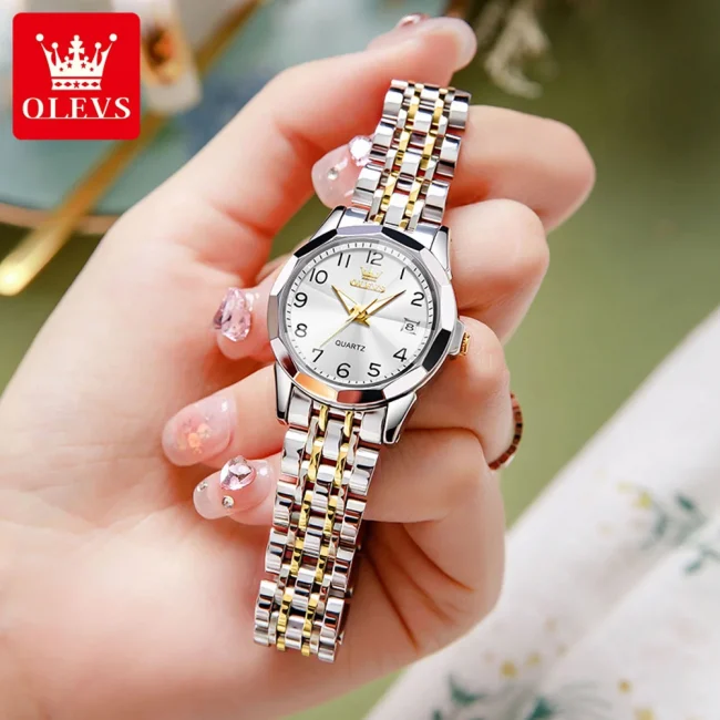 OLEVS sell well Quartz Watch for Women Rhombus Mirror Solid Stainless steel Date Digital Dial Waterproof Elegant Bracelet Watch 3