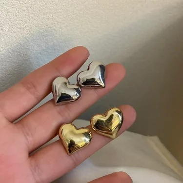 LATS Gold Color Smooth Surface Love Heart Shaped Stud Earrings Women Minimalist Fashion Girl Wedding Bridal Jewelry 6