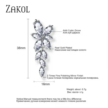 ZAKOL Fashion Leaf Zircon Wedding Earrings for Women White Gold Color Marquise Crystal Bridal Earring Party Jewelry Gift 4