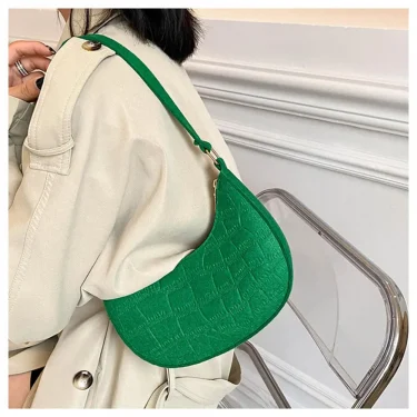 Fashion Women Shoulder Bag Felt PU Leather Solid Color Underarm Bag Crocodile Pattern Crescent Saddle Bag Female Casual Handbags 2