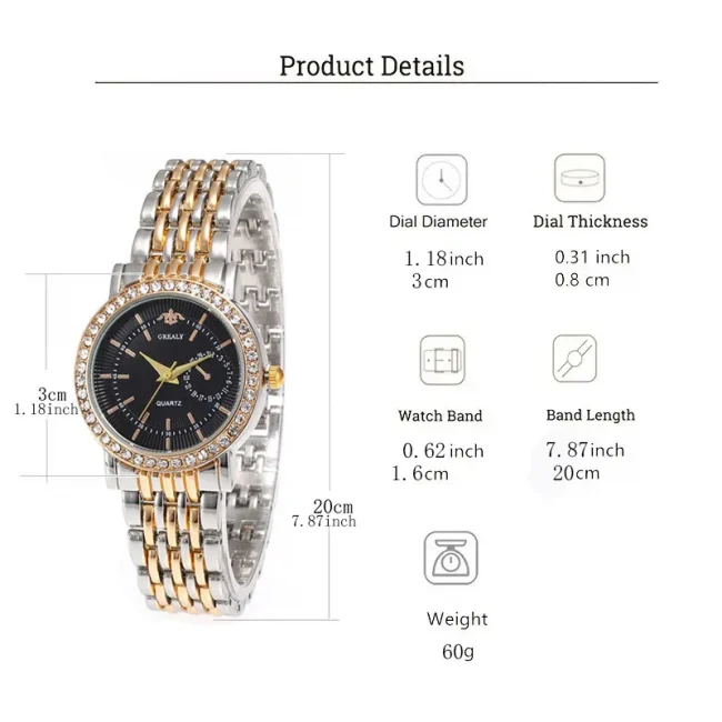 New Luxury Exquisite Women Quartz Watch Business Fashion Casual Round Rhinestone Quartz Watch Gift For Friends Family Relogio 3