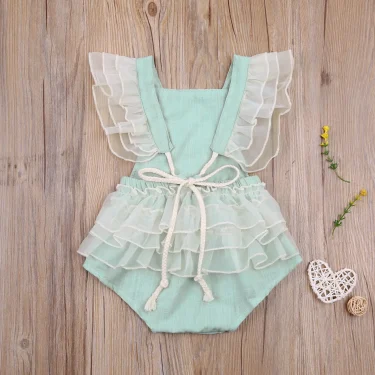 Princess Infant Baby Girls Lace embroidered Romper Sweet Baby Ruffle Fly Sleeve Backless Jumpsuit Summer Romper 0-24M 6