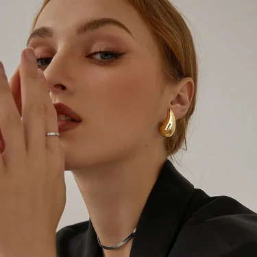 Shevalue Women Gold Teardrop Earrings Lady Chunky 14K Gold Plated Simple Water Drop Shape Earrings with 925 Sterling Silver Post 6