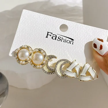 LATS Bow Fishtail Pearl Moon Earrings for Women Popular Gold Color Crystal Earrings Set Fashion Jewelry Accessories Gifts 6
