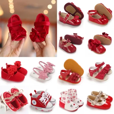 0-18 Months Red Girl Boy Newborn Baby Christmas Cute Cartoon Cotton Shoes Soft Sole Toddler Infant Walking Shoes 1