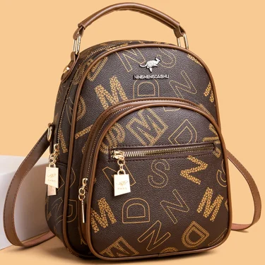 Women Anti Theft Backpacks Female Utility ShoulderBag Stylish Travel Bag Luxury Letter Printed Soft PU Leather Backpack 1