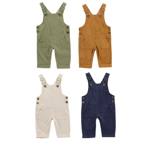 Toddler Baby Kids Boys Girls Overalls Autumn Newborn Baby Girls Corduroy Pocket Romper Jumpsuits Casual Bib Pants 1