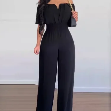 Summer Elegant Off Shoulder Women's Jumpsuit 2024 Fashion Trend Casual Short Sleeve Wide Leg Pants Jumpsuits for Women Overalls 5