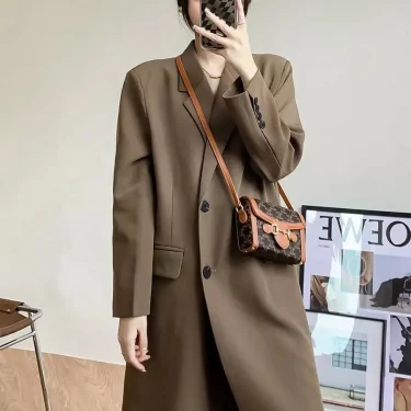 Long Blazers Women Loose England Style Cool Mature Chic Solid Temperament Outerwear Office Lady New Autumn All-match Fashionable 2