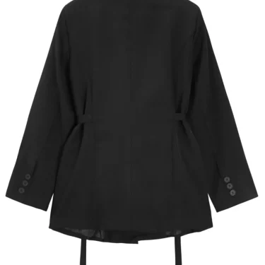 EAM Black Bandage Buckle Causal Blazer Women New Lapel Long Sleeve Loose Fit Jacket Fashion Tide Spring Autumn 30A2051 2