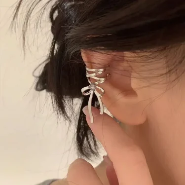 Pink Butterfly Ear Cuff Earrings For Women Girls Fashion Bowknot No Piercing Clips Earring Fake Piercing Ballet Clip On Jewelry 3