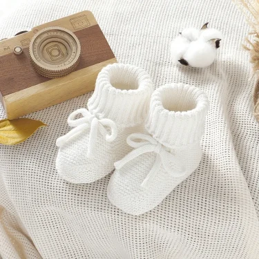 Infant Baby Shoes Cotton Knitted Newborn Girl Boy Boots Fashion Solid Warm Toddler Kid Slip-On Bed Shoes Handmade 0-18M Footwear 6