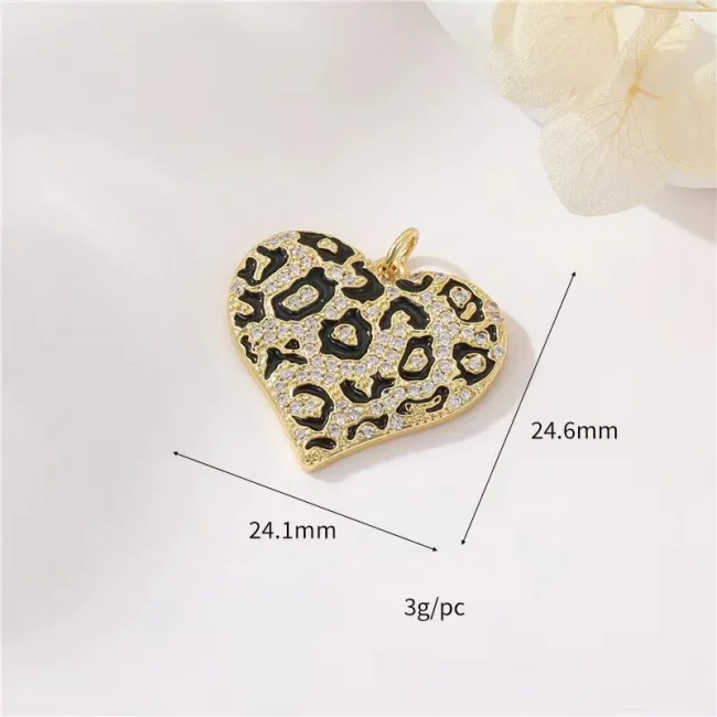 BenS Leopard Pattern Heart Pendant Enamel Dripping oil charms for DIY handmade Necklace Jewelry accessories 4