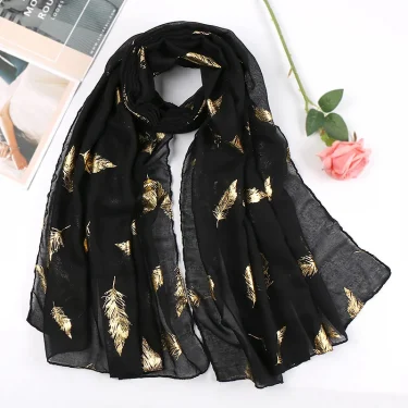 Gold Glitter Feather Hijab Cotton Scarf Women Luxury Shiny Shawl Muslim Women Hijab Shimme Scarves Foulard Arab Turban Headscarf 3