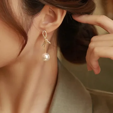 New Delicate Versatile Bowknot Drop Earrings Fashion Long Tassels Sweet Pearl Women Earrings Jewelry Girl's 4
