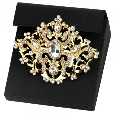 Sunspicems Morocco Caftan Brooch Turkey Crystal Flower Women Brooches Pins 18K Gold Color Arabic Wedding Jewelry Bridal Bijoux 1