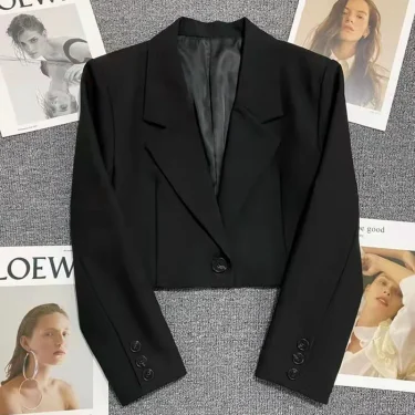Women's Cropped Blazers Jackets New 2024 Korean Fashion Button Up Long Sleeve Suit Coat Woman Casual All Match Short Blazer Lady 3