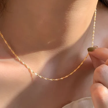 Exquisite Gold Plated Stainless Steel Thin Chain Necklace for Women Simple Style Clavicle Chain Female Jewelry 1