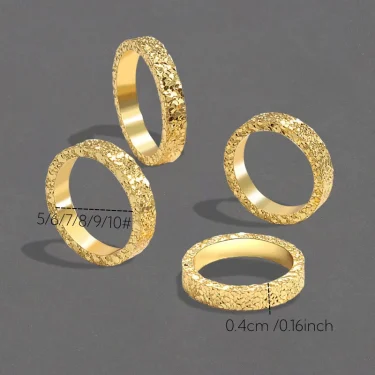 Stainless Steel 4mm Broken Ice Rings Women Size 5/6/7/8/9/10# Gold Color Bling Finger Ring Wedding Band Jewelry Girlfriend Gifts 2