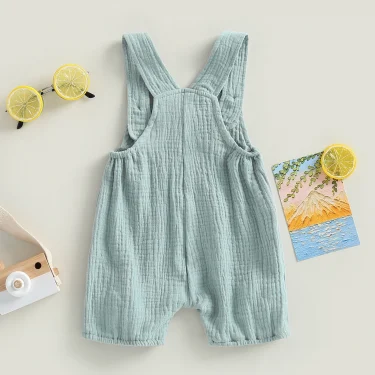 pudcoco Baby Summer Suspenders Jumpsuit Solid Color Sleeveless Romper with Pockets for Newborn Infant Boy Girls 3