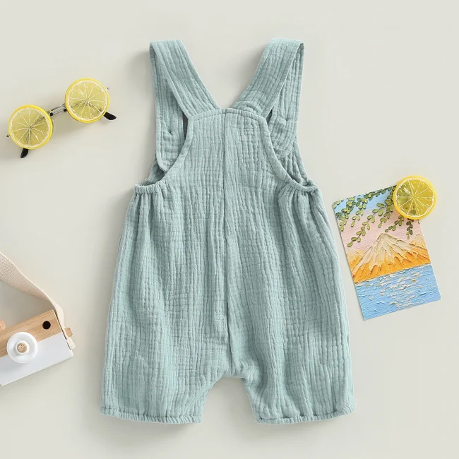 pudcoco Baby Summer Suspenders Jumpsuit Solid Color Sleeveless Romper with Pockets for Newborn Infant Boy Girls 3