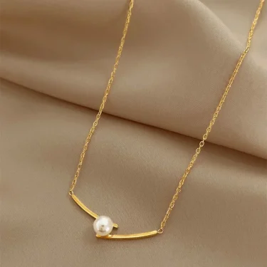 316L stainless steel Fashion One pearl necklace women temperament simple collarbone chain necklace jewelry 1