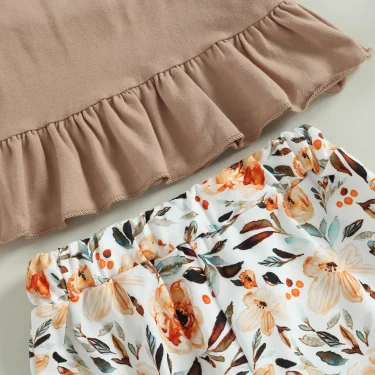 Newborn Baby Girl Summer Clothes Knit Halter Romper Leopard/Sunflower Bell Bottoms Pant Summer Outfit (Apricot, 0-24 Months) 4