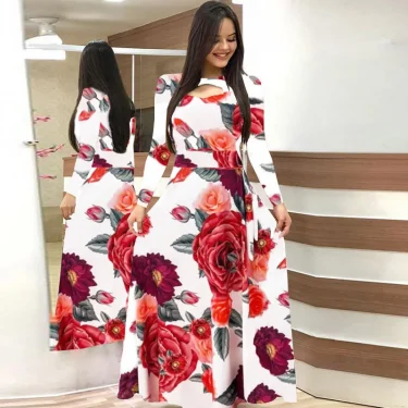Spring /Autumn Fashion Flower Long Sleeved O-Neck Hollow Slim Fit Dress Women Elegant Long Vestido Maxi Clothes Robe Sexy Femme 4