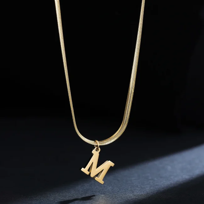 A-Z Alphabet Gold Plated Stainless Steel Pendant Necklace for Women Snake Chain Initial Letter Clavicle Necklaces Collar Jewelry 3