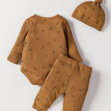Baby Boys Newborn Soft Long Sleeve Open Stitch 2pcs Pantsuits Casual Daily For Autumn +Hat 2