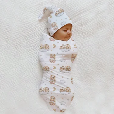 Ylsteed Bear Print Newborn Photography Wrap Blankets Matching With Hats Infant Photography Props Cartoon Picture Shoot Swaddle 1