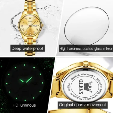 OLEVS Women Wrist Watch Original Watches for Ladies Waterproof Stainless Steel Luxury Quartz Woman Wristwatch Gold Reloj Hombre 5