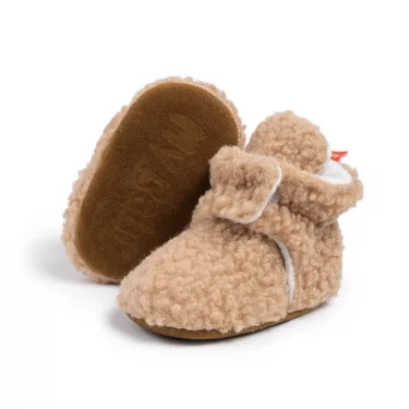 Meckior Baby Fleece Booties Infant Baby Slippers Girls Boys Non-Slip Soft Sole Baby Socks Newborn First Walkers Warm Crib Shoes 2