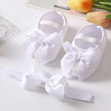 Girls Shoes +Hairband Newborn Toddlers First Walkers Baby Bowknot Princess Shoes Soft Sole Non-slip Footwear Infant Crib Shoes 1