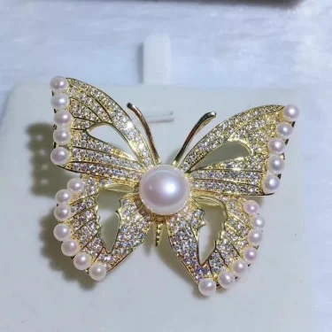 Luxury Rhinestone White Pearl Butterfly Brooches Insect Crystal Pins Fashion Suit Accessory Women's Corsage Outfit Gifts 6