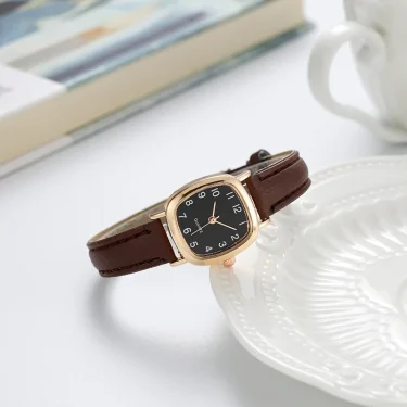 Women's Watch Fashion Square Small Arabic Quartz Watches Leather Band Wristwatches 6