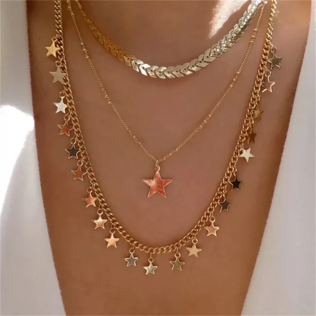 Bls-miracle Boho Fashion Gold Color Heart-Shaped Necklace For Women Trendy Multi-Layer Pendant Necklaces Set Jewelry Gifts 5