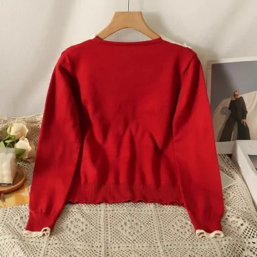 Neploe Elegant Sweet Lapel Neck Bow Cardigans 2024 Autumn Fashion Sweaters Women Y2k Single Breasted Bottoming Knitted Tops 5