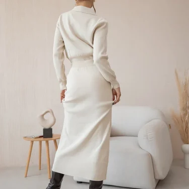 Elegant Knit Blazer Skirt Set Women Black White Brown 2 Piece Matching Set Autumn Winter Vintage Knitted Two Piece Women Sets 3