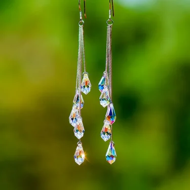 2025 Fashion Crystal Water Drop Tassel Earrings for Women Temperament Colorful Long Earrings Bridal Wedding Party Jewelry Gifts 1