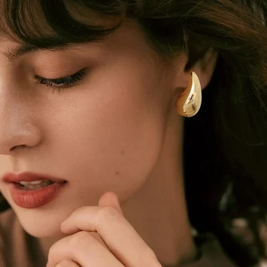 Shevalue Women Gold Teardrop Earrings Lady Chunky 14K Gold Plated Simple Water Drop Shape Earrings with 925 Sterling Silver Post 2