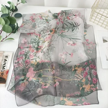 Green Grass Women Elegant Chiffon Georgette Bandana Scarf Summer Beach Sunscreen Thin Hijab 3