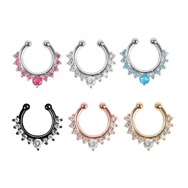 1pc Fake Piercing Nose Ring Crystal Clip On Nose Piercing Hoop Septum Stainless Steel Non Pierced Body Jewelry 1