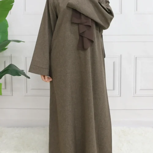 Modest Closed Plain Long Sleeve Abaya Without Hijab With Belt Basic Islamic Eid Clothes Dress 1