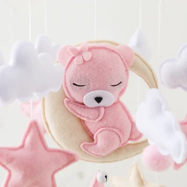 Crib Mobile Baby Wooden Bed Bell Baby Rattles Soft Felt Cartoon Bear Toys Hanger Crib Mobile Bed Bell Wood Toy Bracket Kid Gifts 5